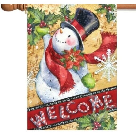 Toland - Candy Cane Snowman Welcome House Flag - 28x40 - Picture 2 of 6